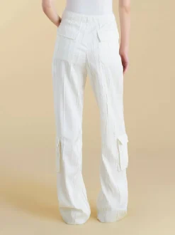 Crinkled Satin Cargo Trouser in Ivory