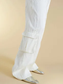 Crinkled Satin Cargo Trouser in Ivory