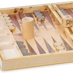 Croc Leather Backgammon Set in Fawn
