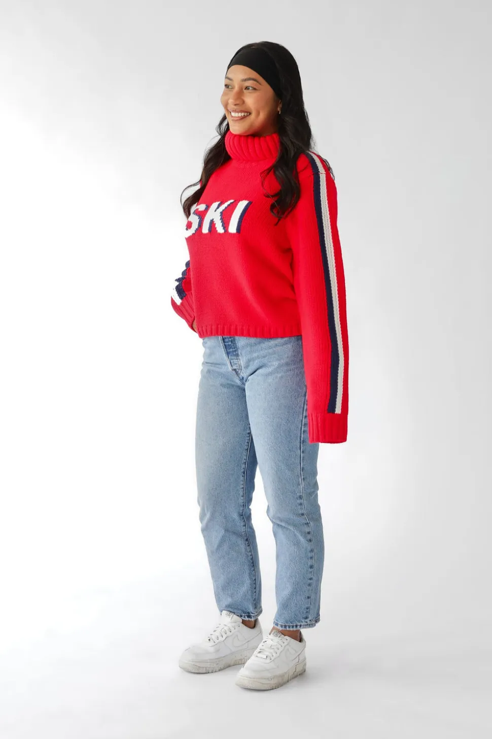 Cropped Ski Turtleneck Sweater in Red