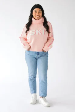 Cropped Ski Turtleneck Sweater in Light Pink