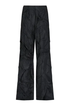 Crushed Pinstripe Parachute Trouser in Navy