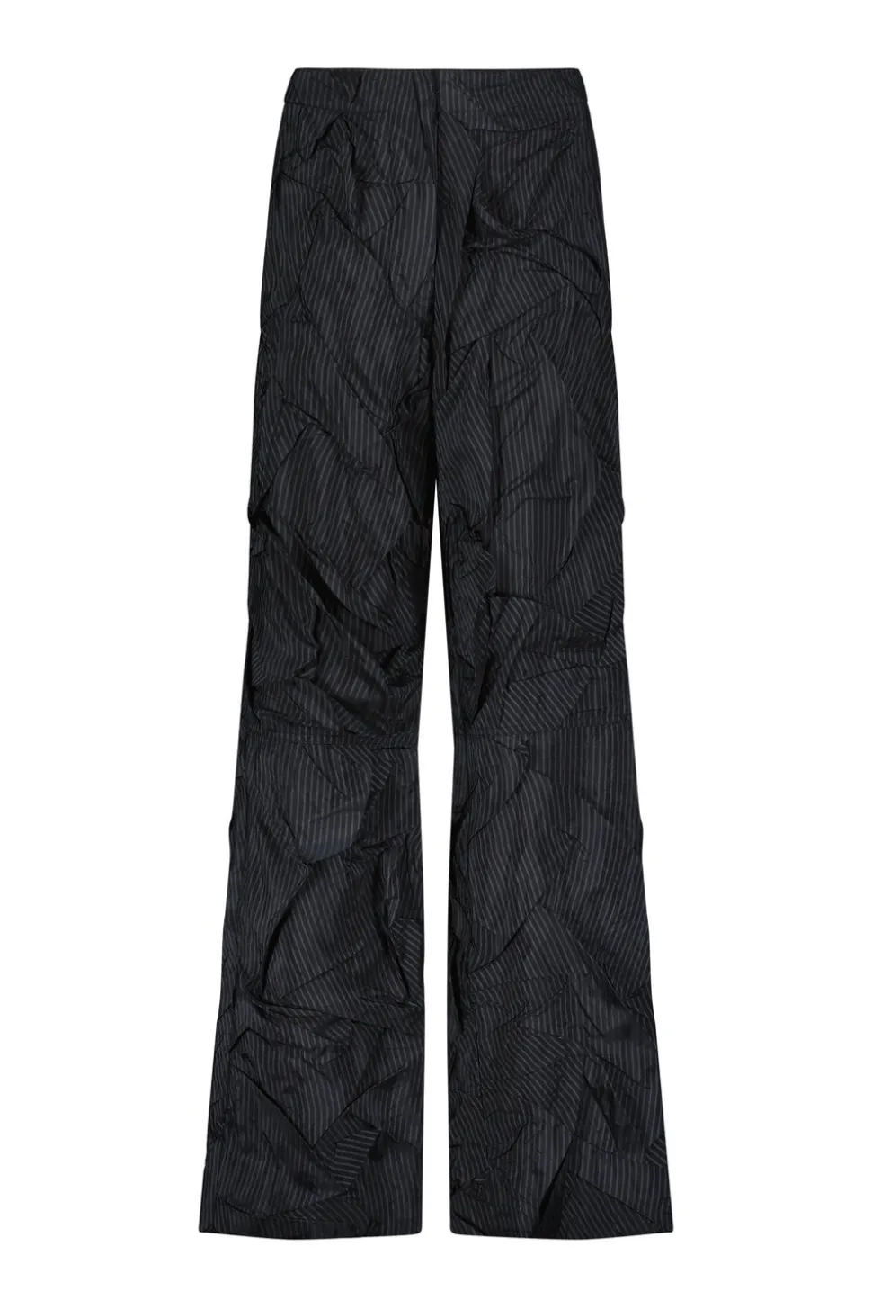 Crushed Pinstripe Parachute Trouser in Navy