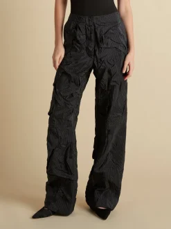 Crushed Pinstripe Parachute Trouser in Navy