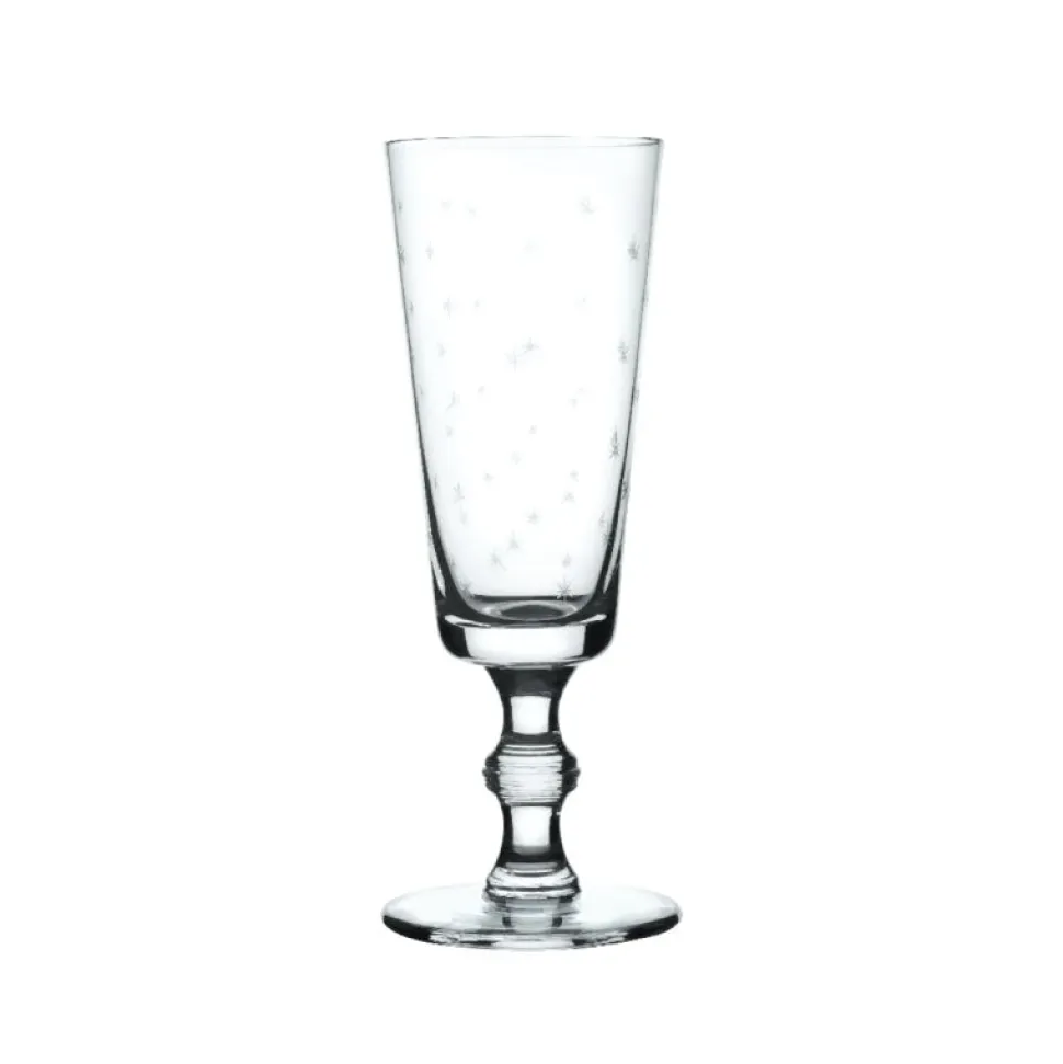 Crystal Champagne Flutes with Stars Design, Set of Four