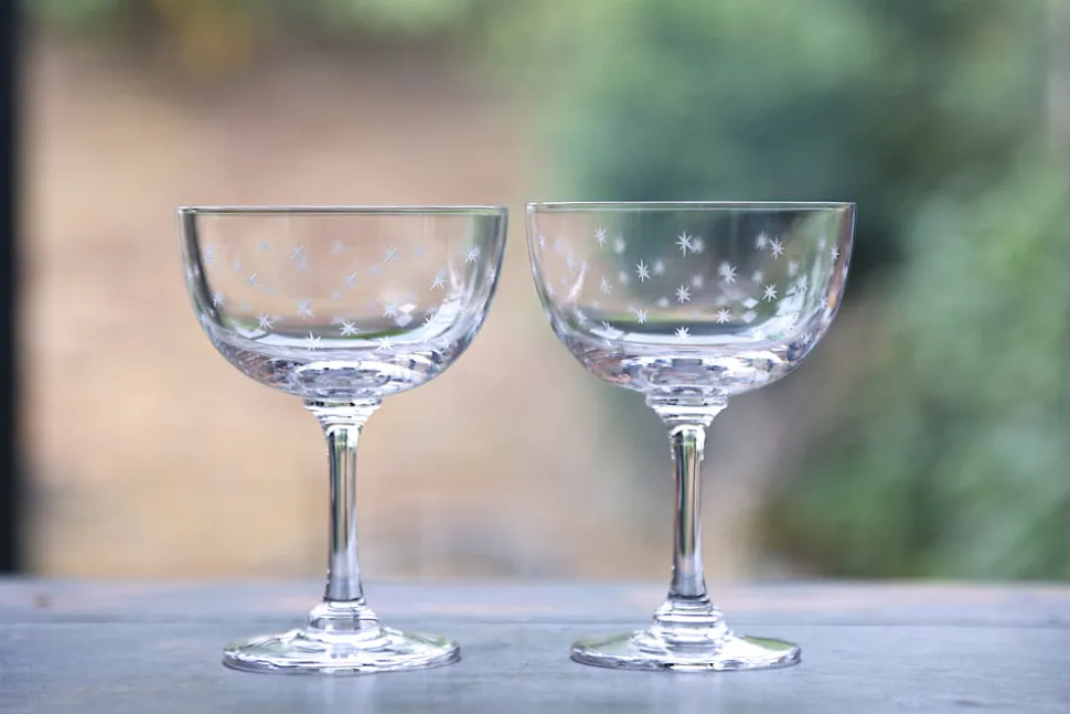 Crystal Champagne Saucers with Stars Design