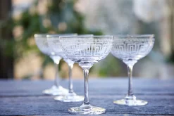Crystal Champagne Saucers with Greek Key Design