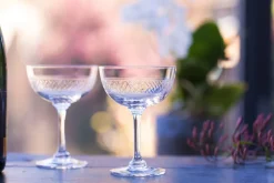 Crystal Champagne Saucers with Bands Design