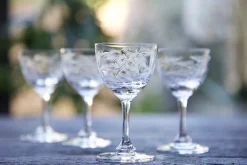 Crystal Liqueur Glasses with Fern Design, Set of Six