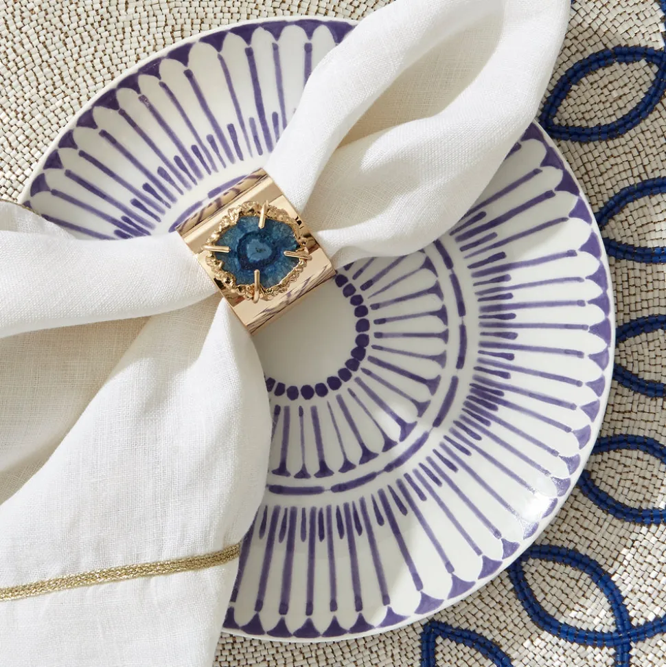 Crystal Quartz Napkin Rings in Indigo, Set of Two