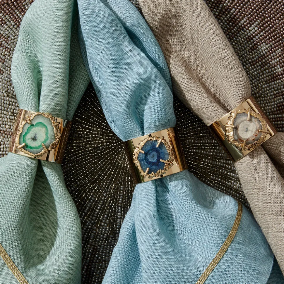 Crystal Quartz Napkin Rings in Indigo, Set of Two