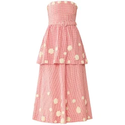 Daisy Dress X Rainey Collaboration in Red Gingham with Cream Crochet Applique