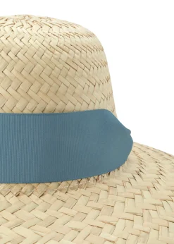 Daisy Sun Hat With French Blue Grosgrain Ribbon