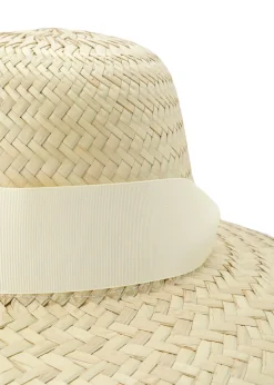 Daisy Sun Hat with Long Ivory Grosgrain Ribbon