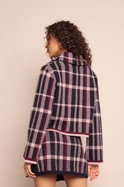 Delilah Cardigan in Navy Plaid