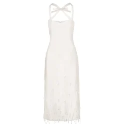 Delphine Dress in Ivory Silk Wool with Crystal Drops