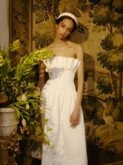 Demetra White Moire Midi Dress