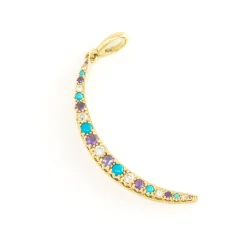 Diamond, Amethyst, and Turquoise Crescent Charm