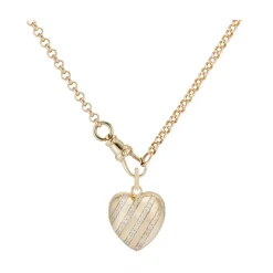 Diamond Heart Stripe Locket and Small Belcher Chain with Dog Clip Clasp
