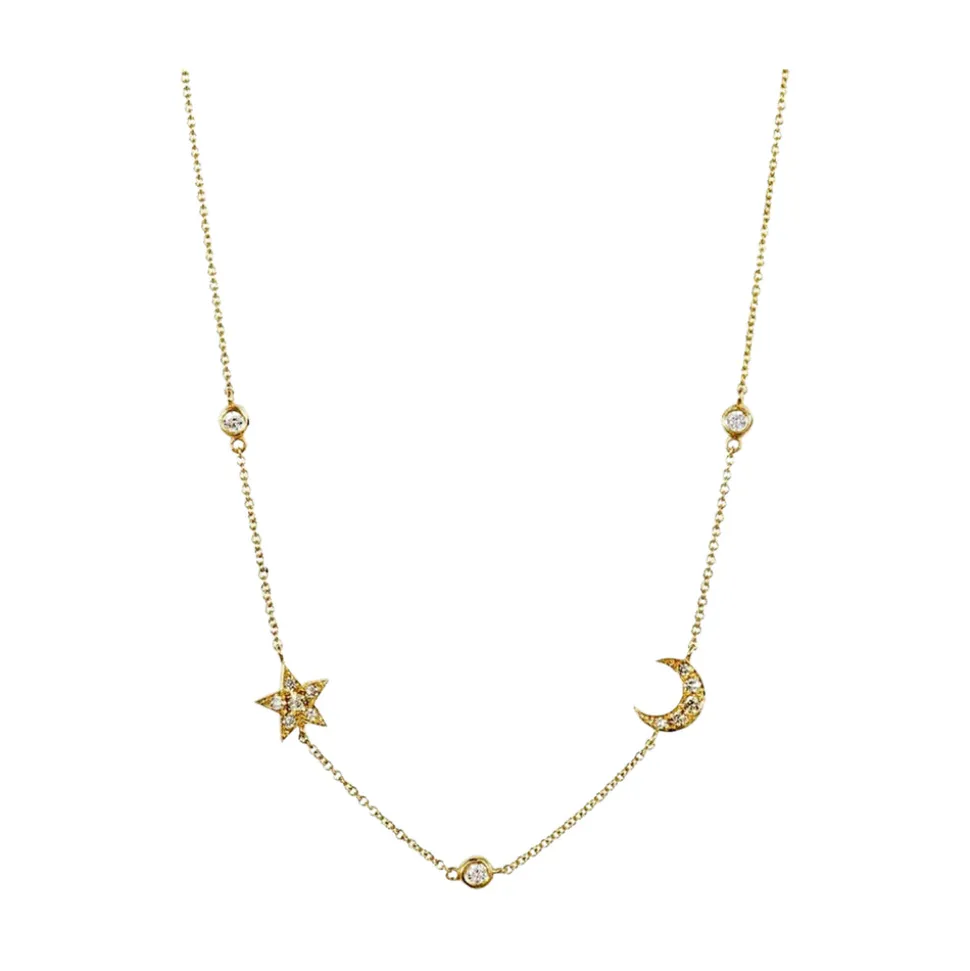 Diamond Star and Moon Necklace