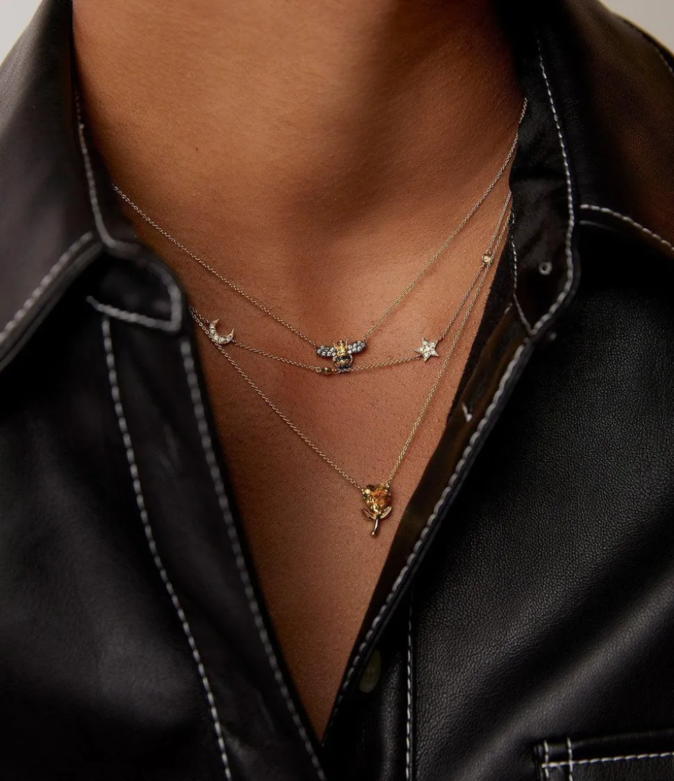 Diamond Star and Moon Necklace