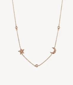 Diamond Star and Moon Necklace