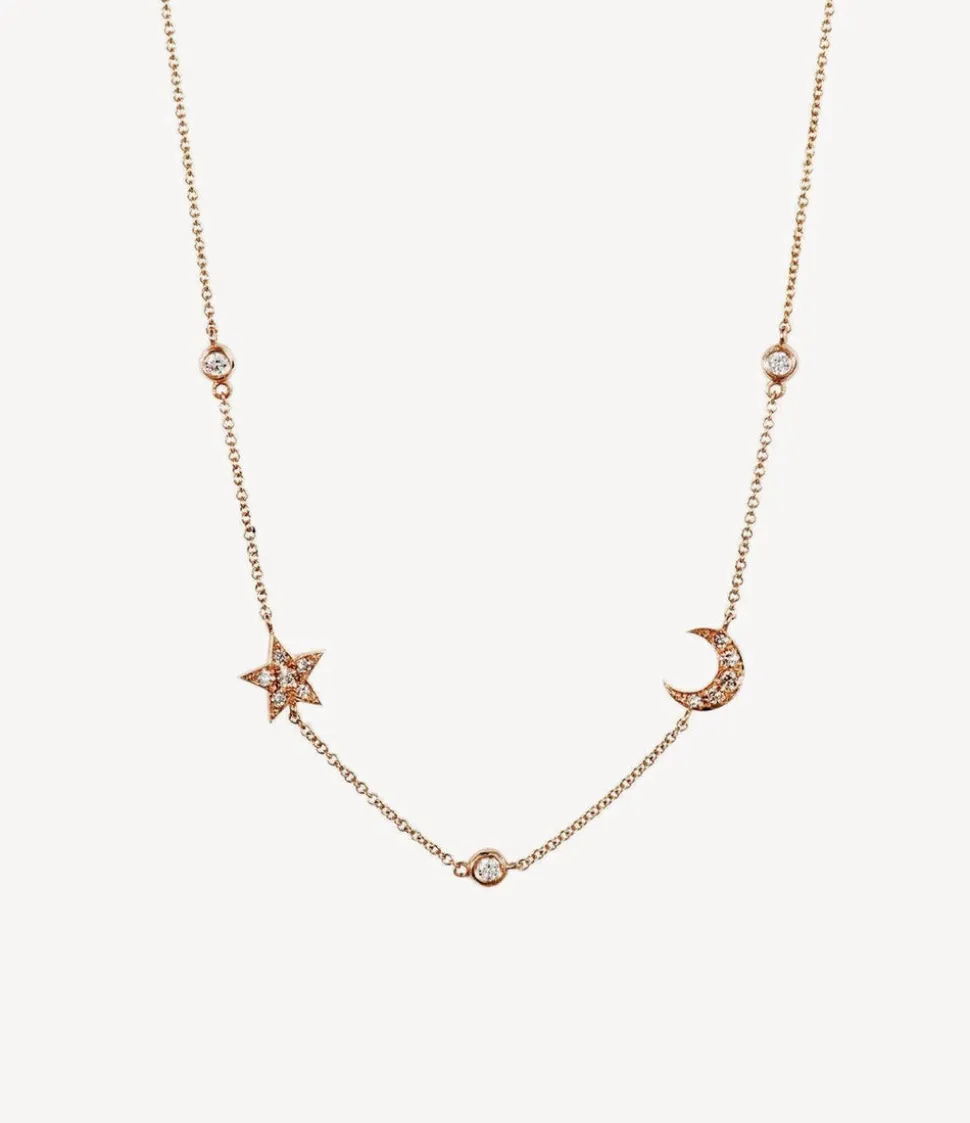Diamond Star and Moon Necklace