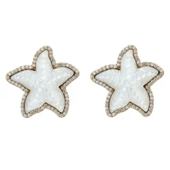 Diamond Starfish Studs in Mother of Pearl