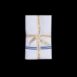 Double Piped Linen Napkins in White, Set of Four