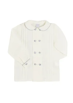 Double-Breasted Peter Pan Collar Long Sleeve Shirt with Blue Silk Piping