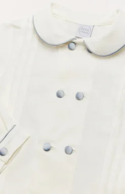 Double-Breasted Peter Pan Collar Long Sleeve Shirt with Blue Silk Piping