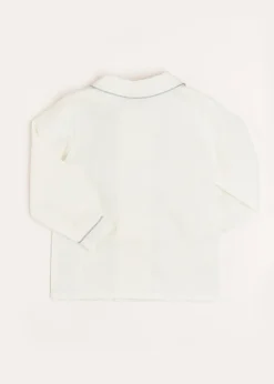 Double-Breasted Peter Pan Collar Long Sleeve Shirt with Blue Silk Piping