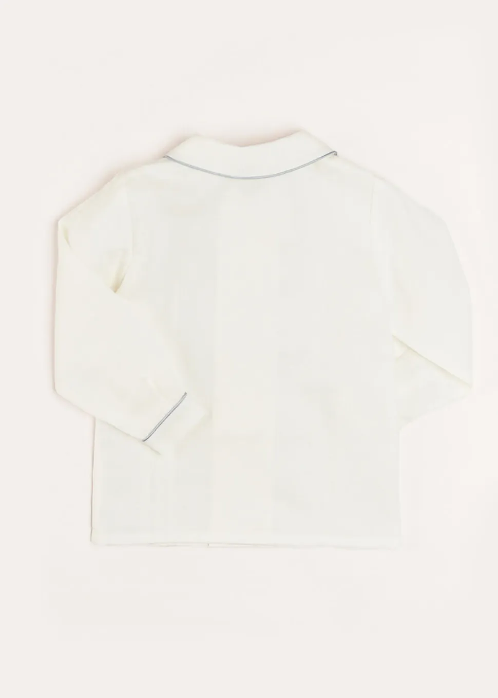 Double-Breasted Peter Pan Collar Long Sleeve Shirt with Blue Silk Piping