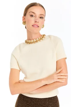 Drew Crew-Neck Sweater in Panna Cotta Ivory