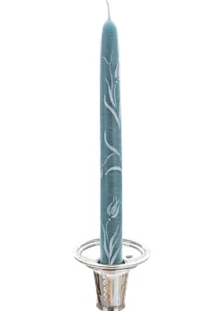 Dusty Blue Tulip Hand-Painted Taper Candles, Set of Two