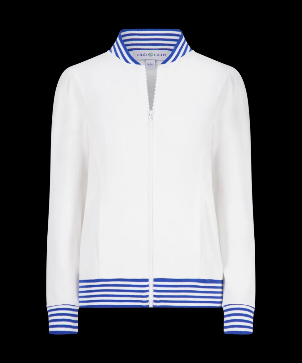 Dynasty Jacket in Bright White with Cadet Blue Stripe