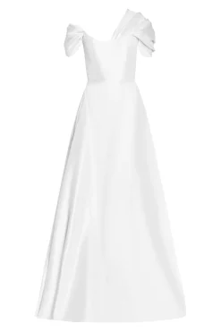 Edith White Silk Asymmetric Drape Shoulder Gown