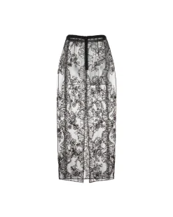 Effie Pencil Skirt in Black Organza with Ribbon Embroidery