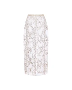 Effie Pencil Skirt in Ivory Organza with Ribbon Embroidery