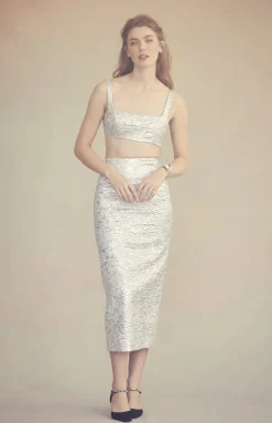 Effie Pencil Skirt in Silver Brocade