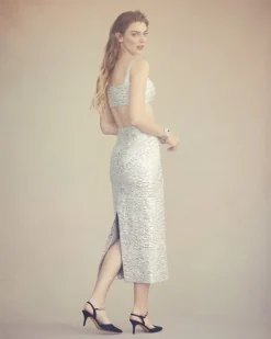 Effie Pencil Skirt in Silver Brocade