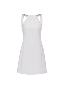 Eileen Short Dress White Embellished Crepe