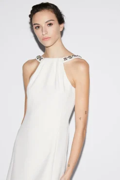 Eileen Short Dress White Embellished Crepe