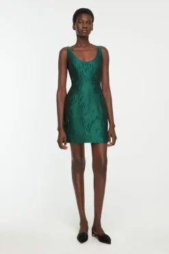 Einna Mini Dress in Emerald Green Ditsy Floral Jacquard