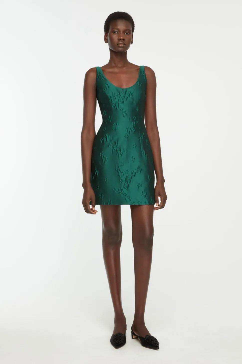 Einna Mini Dress in Emerald Green Ditsy Floral Jacquard