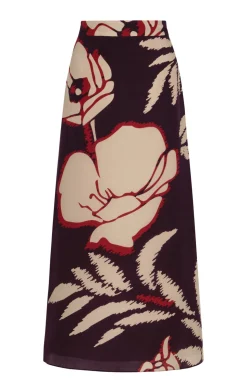 El Carmen Crepe Chine Midi Skirt in Purple Gladiolos