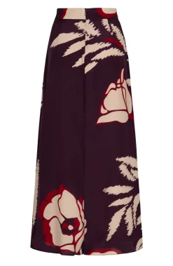 El Carmen Crepe Chine Midi Skirt in Purple Gladiolos