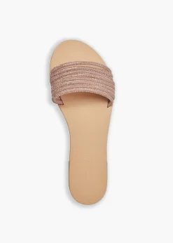 Eleni Vegetable Tanned Leather Sandal in Rose Gold Cystal
