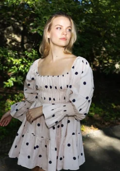 Elisabeth Dress in Navy Polka Dot