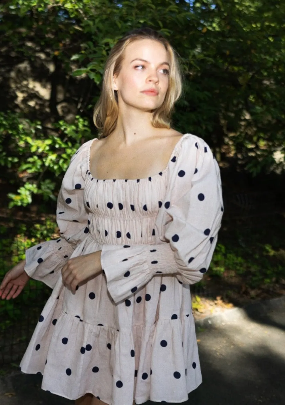 Elisabeth Dress in Navy Polka Dot